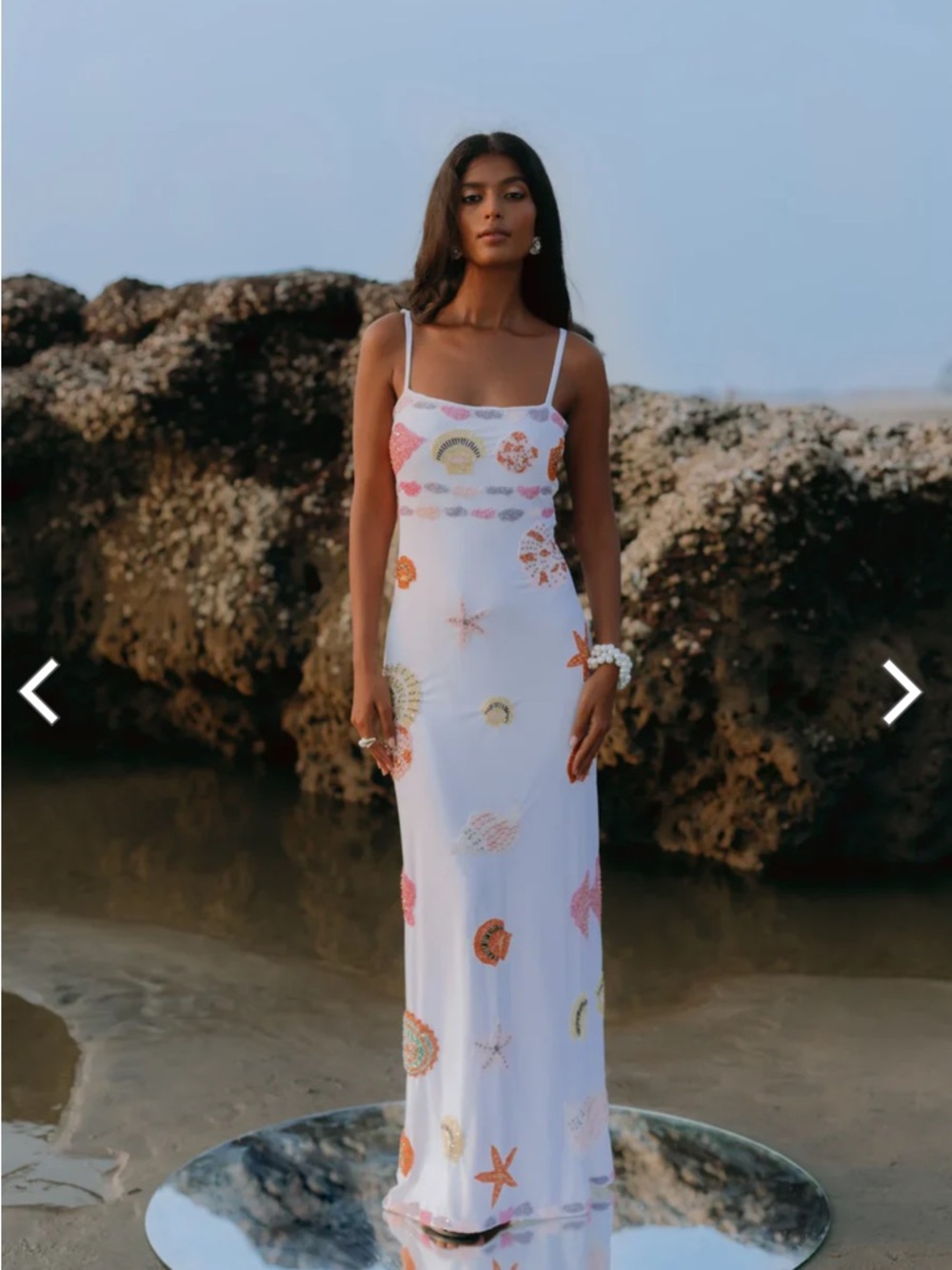 Oceanus New York Beaded Maxi Dress in White